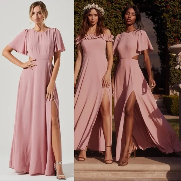 flutter sleeve maxi dress astr the label ASTR the Label Flutter Sleeve Maxi Dress in Pink & Blue Floral